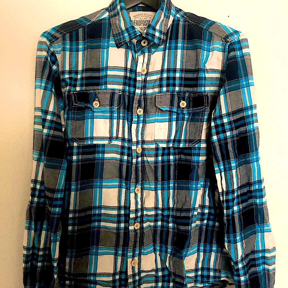 Aeropostale Men’s Blue Plaid Long-sleeve M/M